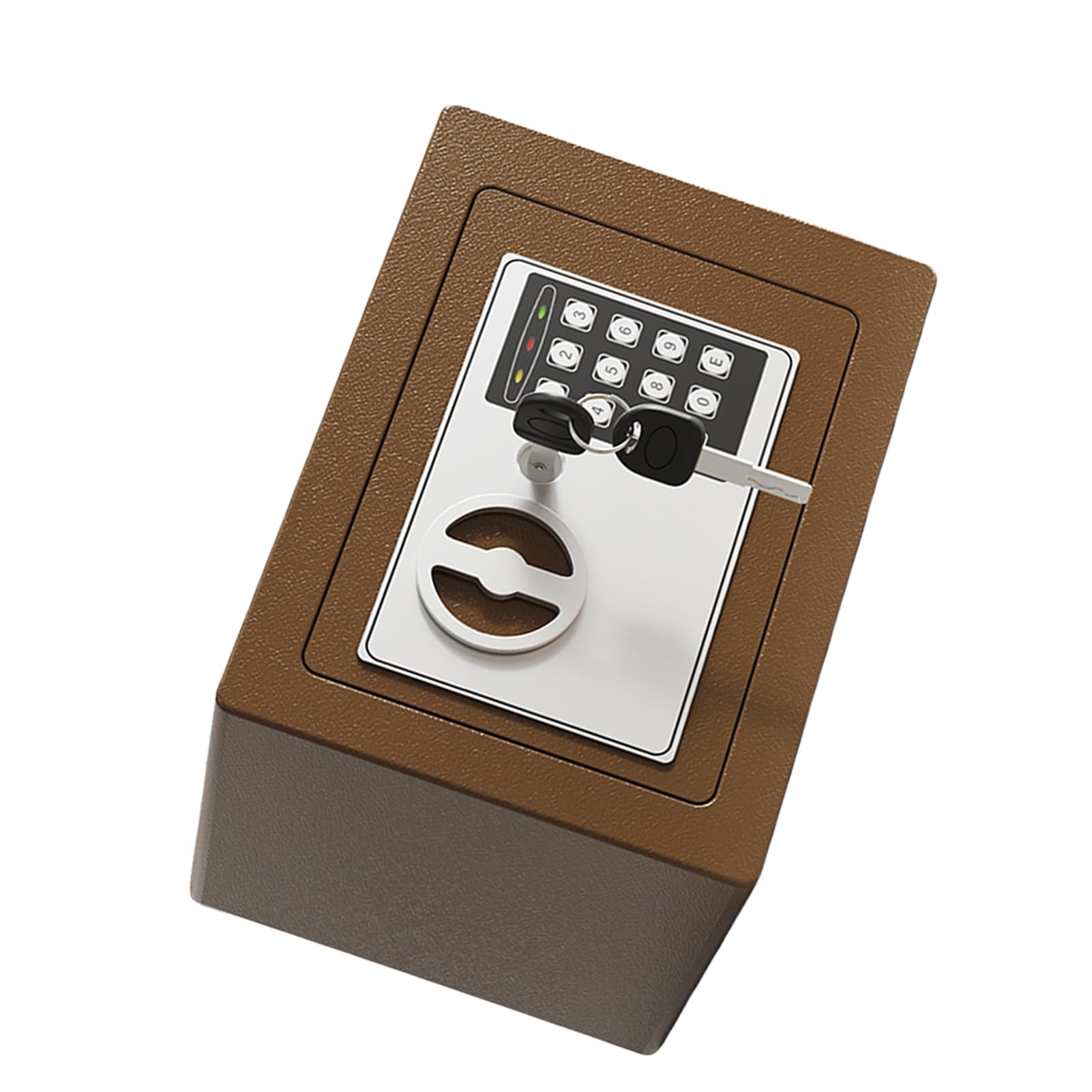 Mini Caja Fuerte de Metal Ignífuga, Cajas Fuertes para el Hogar, Caja Impermeable Ignífuga, con Teclado y 2 Llaves de Repuesto, Seguridad Digital para Dinero, Joyas, Documentos de (Café Oro)