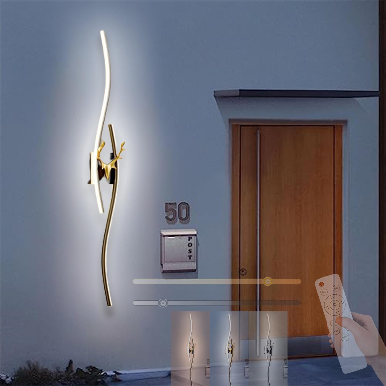 Moderno Dimmerabile Lampada da Parete con Telecomando Lungo LED Impermeabile IP65 Applique da Parete Soggiorno Apparecchio da Parete Terrazza Illuminazione a Parete Ingresso (Oro,120CM)