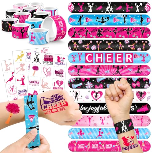 60 PCS Cheerleading Party Favors Set - 36 Temporary Tattoos & 24 Slap Bracelets for Kids, Perfect for Cheer Goodie Bag Stuffers, Classroom Rewards and Team Spirit Gifts Celebrations