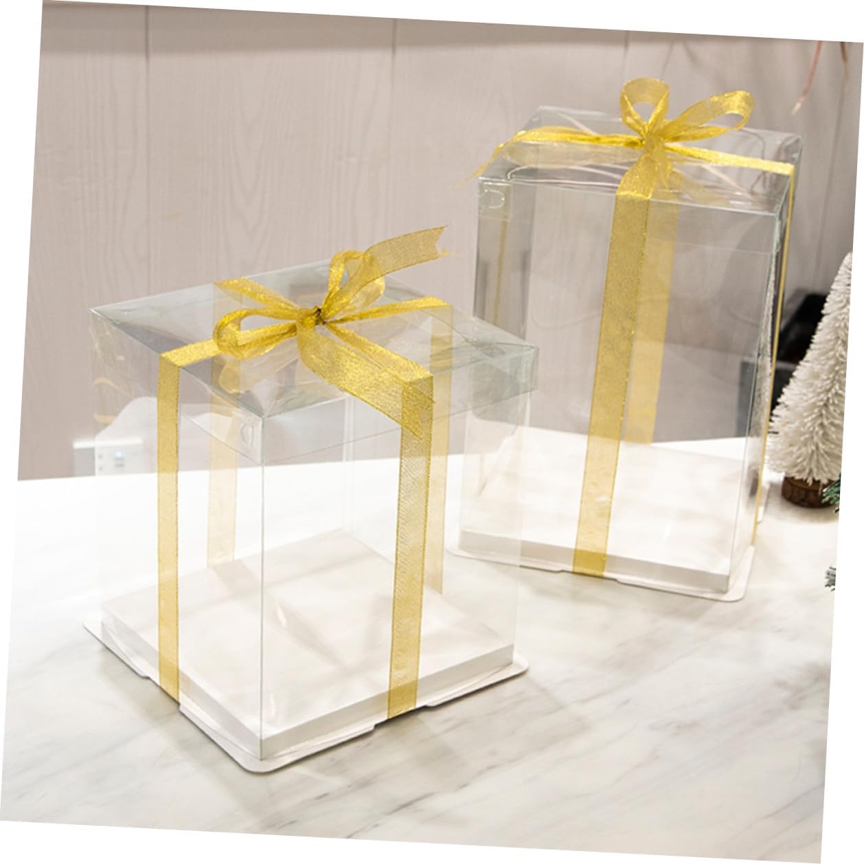 5pcs 8-inch Double Layer Cake Box with Ribbon, Reusable Cake Carrier and Dessert Packing Container for Birthday Party Packaging