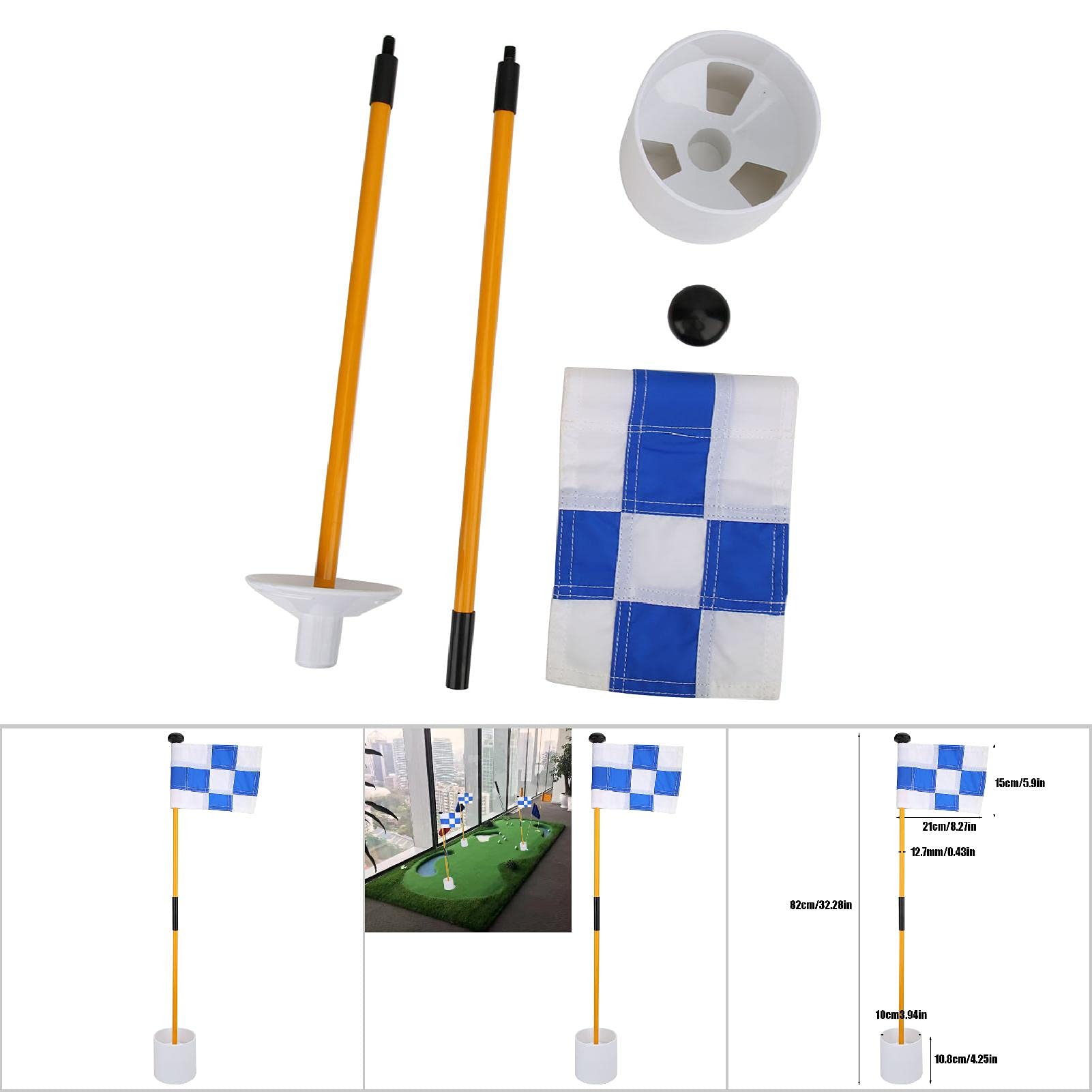 Juego de mástil de bandera para putting green de golf Accesorio de práctica extraíble duradero de primera calidad con bandera de rejilla y blanca para entrenamiento en interiores