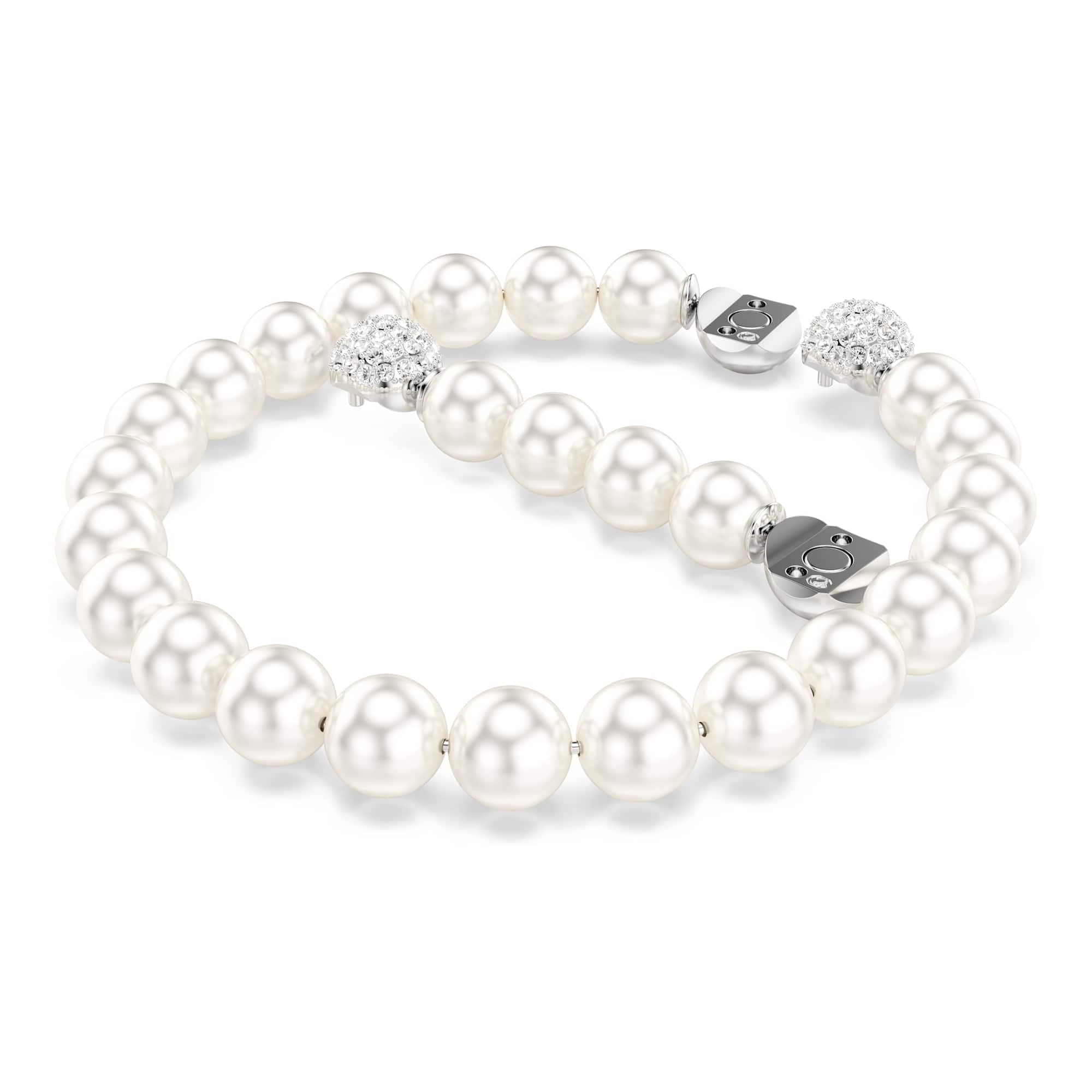 Swarovski Pulsera Matrix, Perla de cristal, Blanca, Baño de rodio