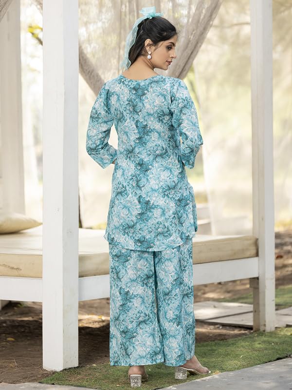 Tee Projekt Cotton Ethnic Wear Co Ord Set For Women | Festive Co Ord Set For Women Sky Blue