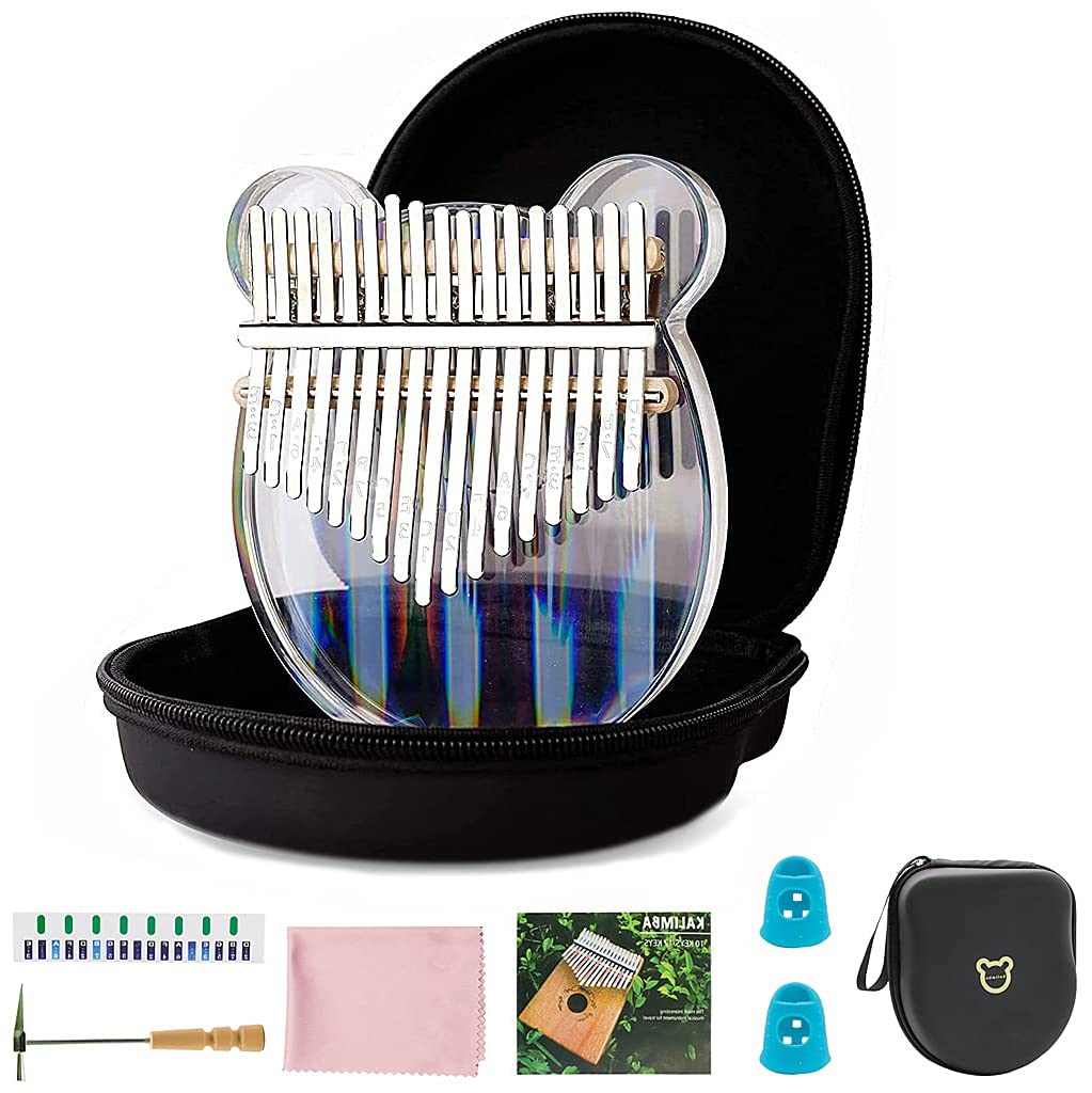 HASTHIP® Thumb Piano Crystal Kalimba Acrylic Mbira Finger Musical Instrument Gifts for Kids,Adult,Beginners with Tuning Hammer, Study Instruction and Eva Bag-image-22