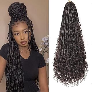 Goddess Box Braids Crochet Hair 8Packs 18Inch Boho Box Braids with Curly Ends Bohemian Crochet Braids for Black Women Synthetic Goddess Braids Crochet Hair (4#, 18inch)