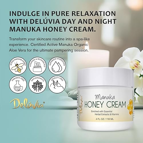 Miniatura 2 de Deluvia Manuka Honey Cream  Loción hidratante y calmante para rostro y cuerpo  para piel sensible, eczema, psoriasis y dermatitis  4 onzas, paquete