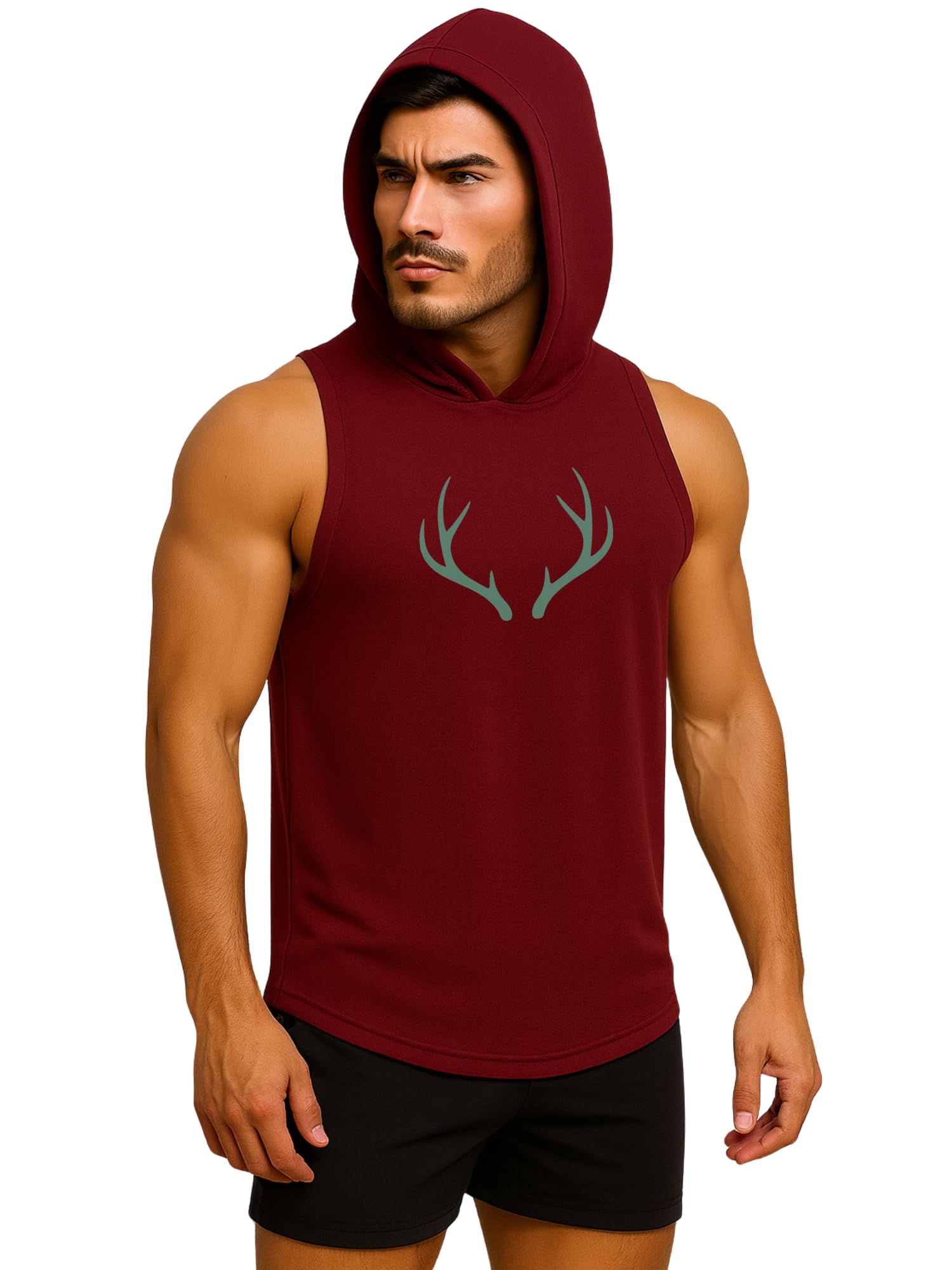 Colors Men’s Hooded Gym Vest | Sleeveless Tank Top for Workout, Bodybuilding & Sports | Printed Hooded Gym Vest-Deer Rack