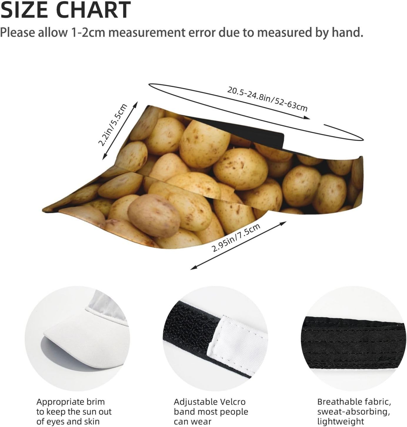 Garden Potatoes Print Sports Sun Visor Hats,Adjustable Sun Caps for Men Women Adults Lightweight Black