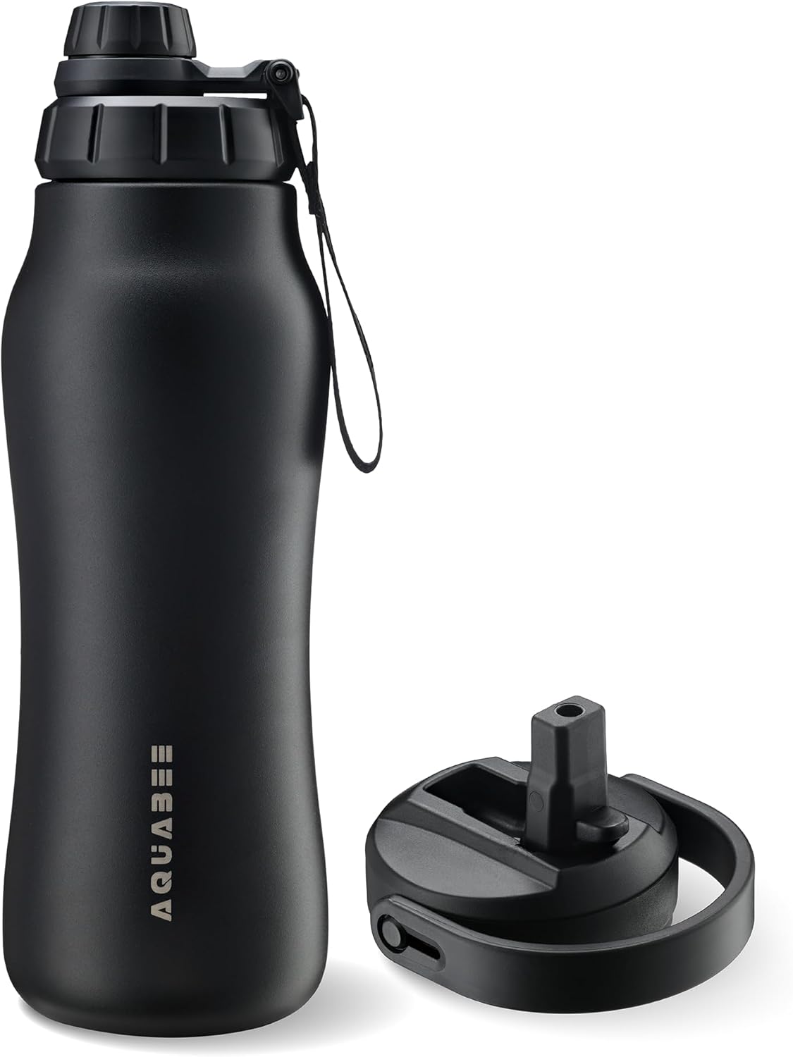 Insula – Botella de agua de acero inoxidable con boquilla y tapa con popote, sin BPA y a prueba de fugas, botella de agua aislada al vacío de doble