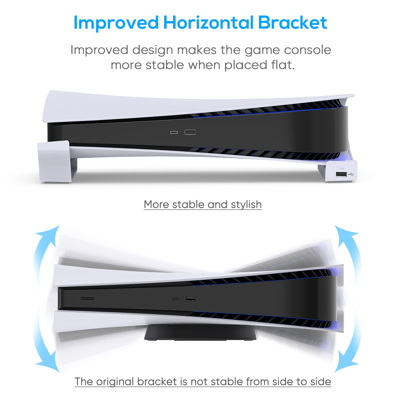 FYOUNG Supporto orizzontale compatibile con PS5 Console Disc & Digital Editions con porta USB estesa, base di supporto per accessori di supporto Playstation 5 con Mads antiscivolo