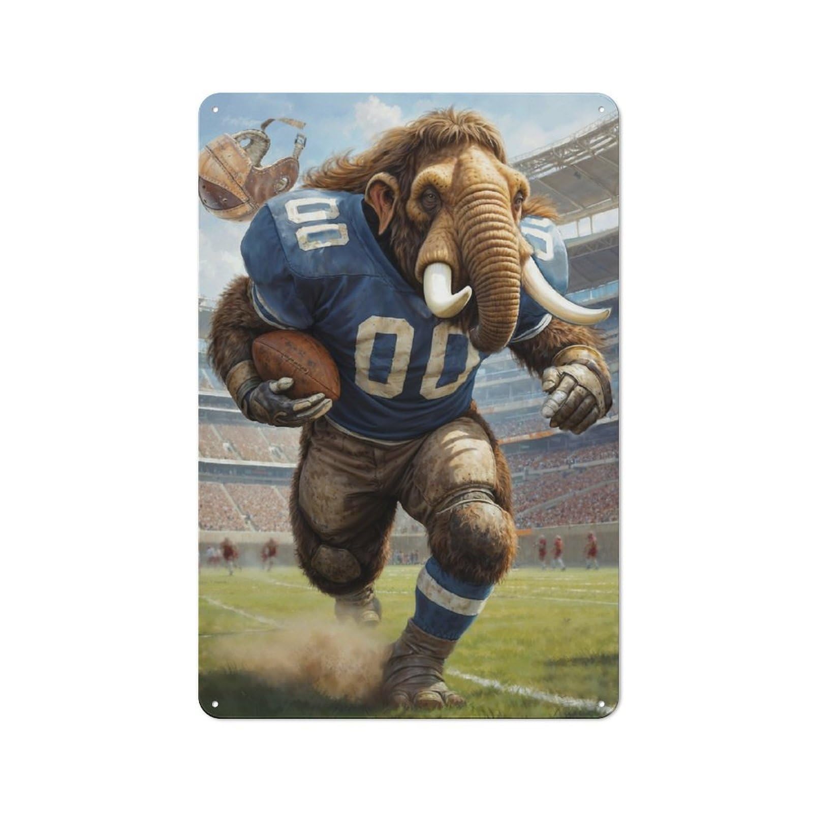 Junmoney Gridiron Mammoth Football Printed Metal Sign, Home Decor Sign For Garage, Shed, Workshop Or Hobby Room, Gift For Garage Fans And Workshop Owners, 30X20cm