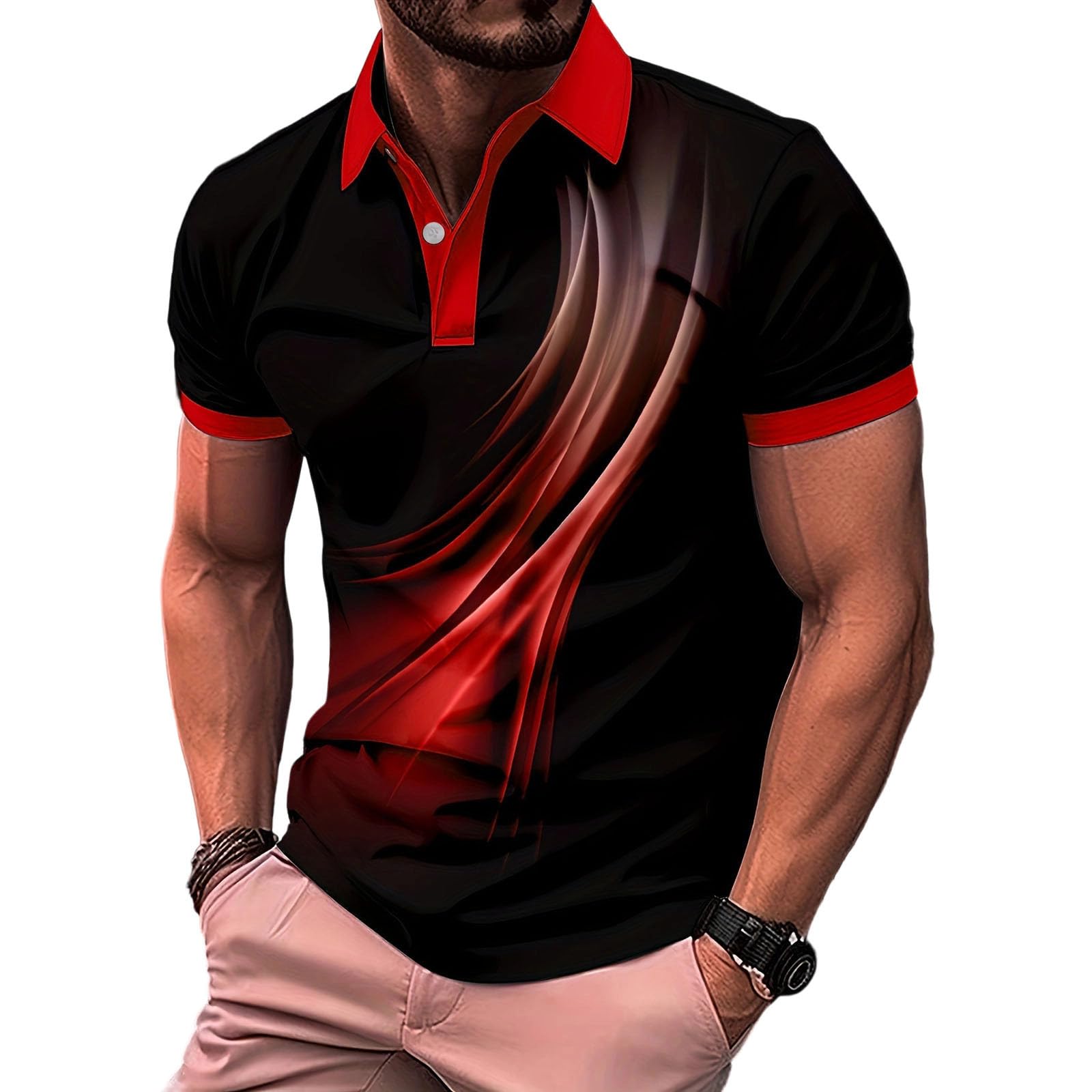 Men's Golf Polo Shirt T-Shirt Gradient Plaid Party Casual Short Sleeve Shirts Quick Dry Moisture Wicking Athletic Shirt — view 16