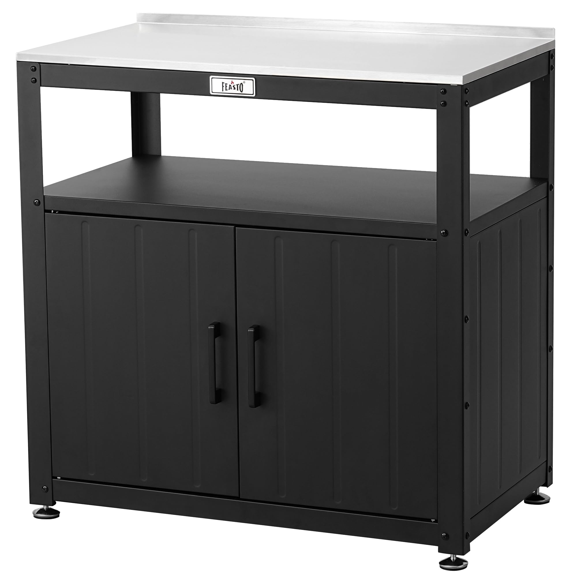 Feasto Pflanztisch mit Unterschrank, Gartenschrank wetterfest Outdoor mit Edelstahl - Arbeitsplatte, für Garten & Terrasse, 80x45x82cm