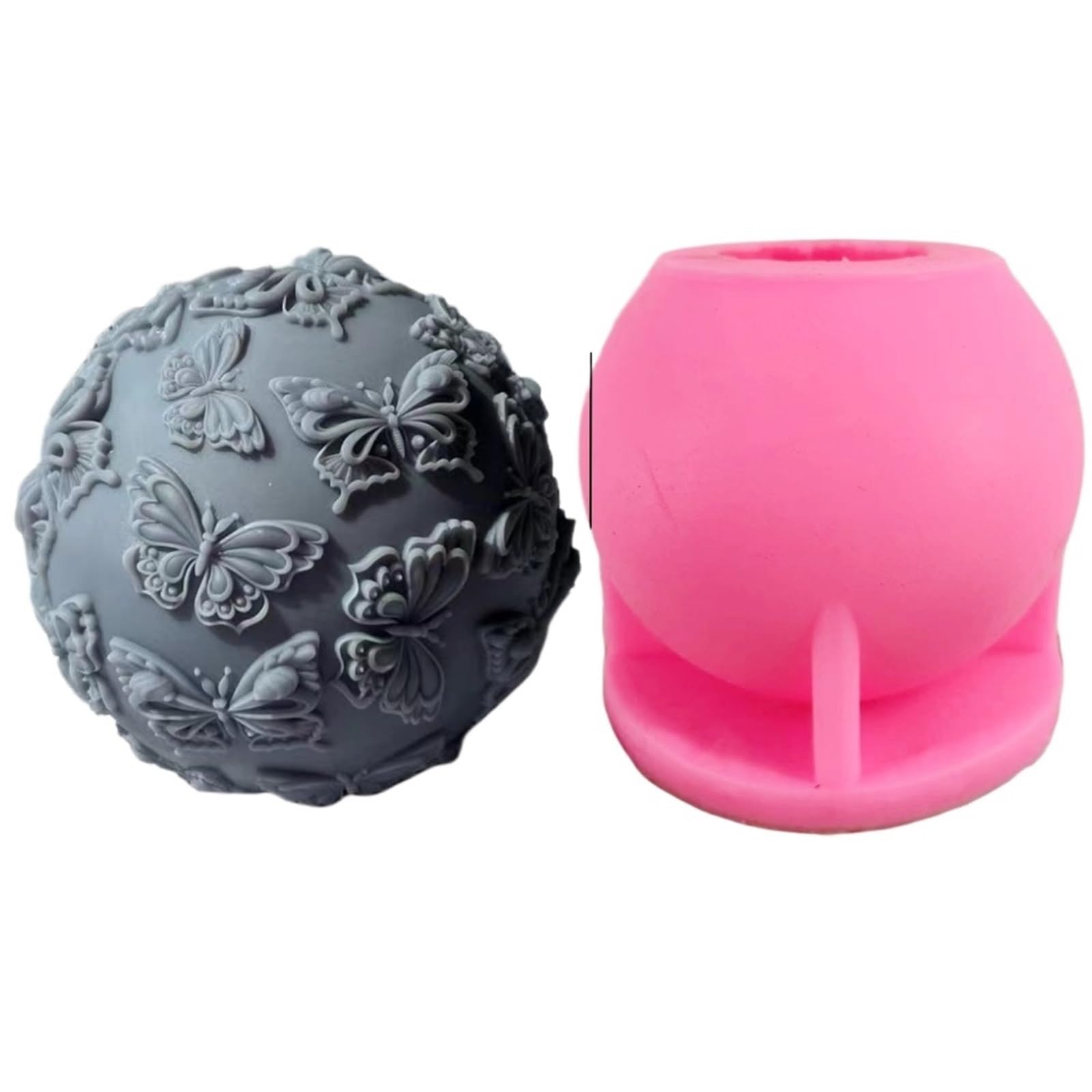 Moldes para Velas 2 uds DIY Mariposa Bola Vela Molde de Silicona Mariposa patrón Tallado Bola Vela Molde Mariposa Bola Resina Yeso Silicona Molde para La FabricacióN De Cera(Pink01)
