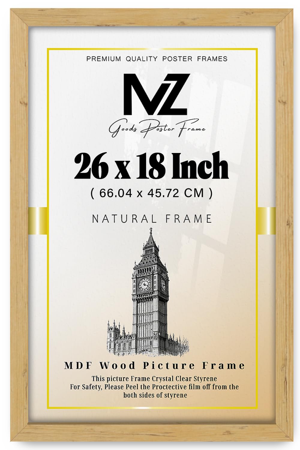 MZ GOODS | Modern Pine 26 x 18 Inch Flat Style Poster Frame - 660.4 x 457.2 mm Engineered Wood | Easy Installation with Clips & Hangers (66.04 x 45.72 CM) [ Pine ]