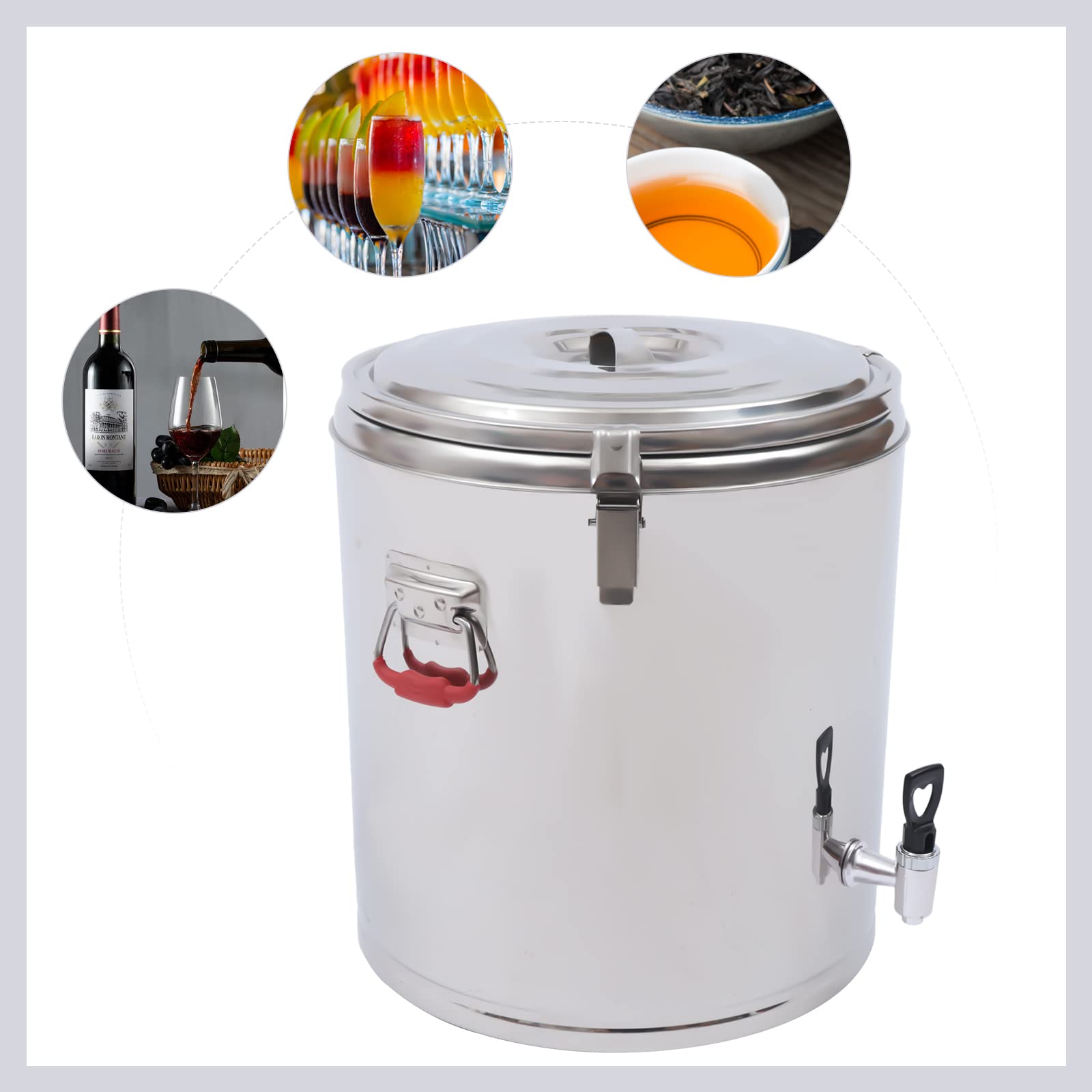 Contenitore termico da 40 l, con coperchio e maniglie, contenitore per il trasporto di alimenti professionale, in acciaio inox, per mantenere caldi o freddi cibi o bevande
