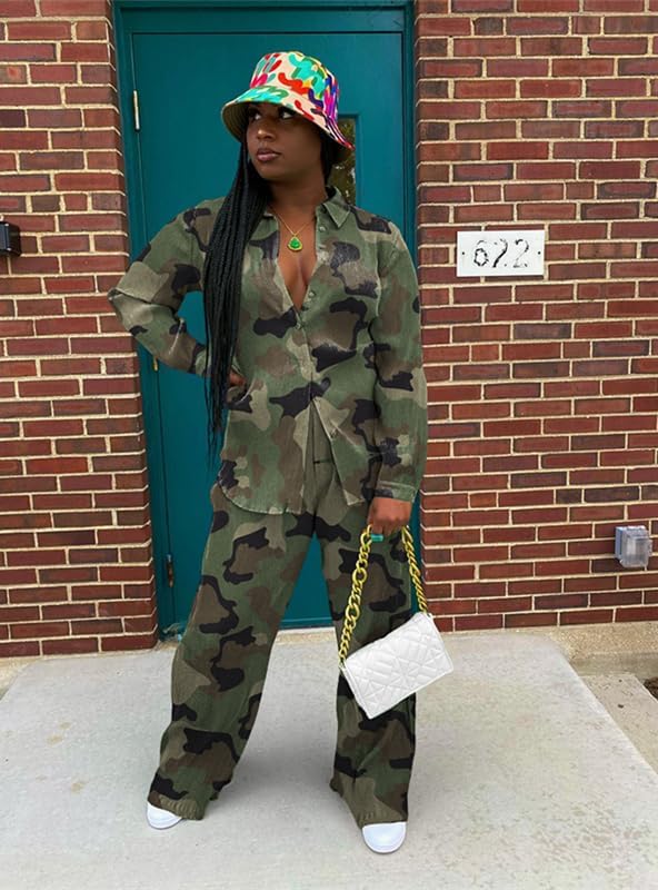 kaimimei Casual 2 Piece Outfit for Women - Linen Long Sleeve Button Down Shirt + Flare Pleated Wide Leg Pants Sets Streetwear - Image 4