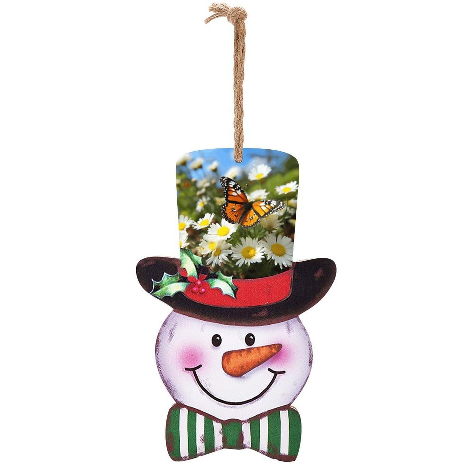 Butterfly on Daisy Flower Snowman Decor Christmas Snowmans Hanging Decors Wooden Exquisite Holiday Decoration Sign for Home Window Wall Farmhouse Indoor Outdoo