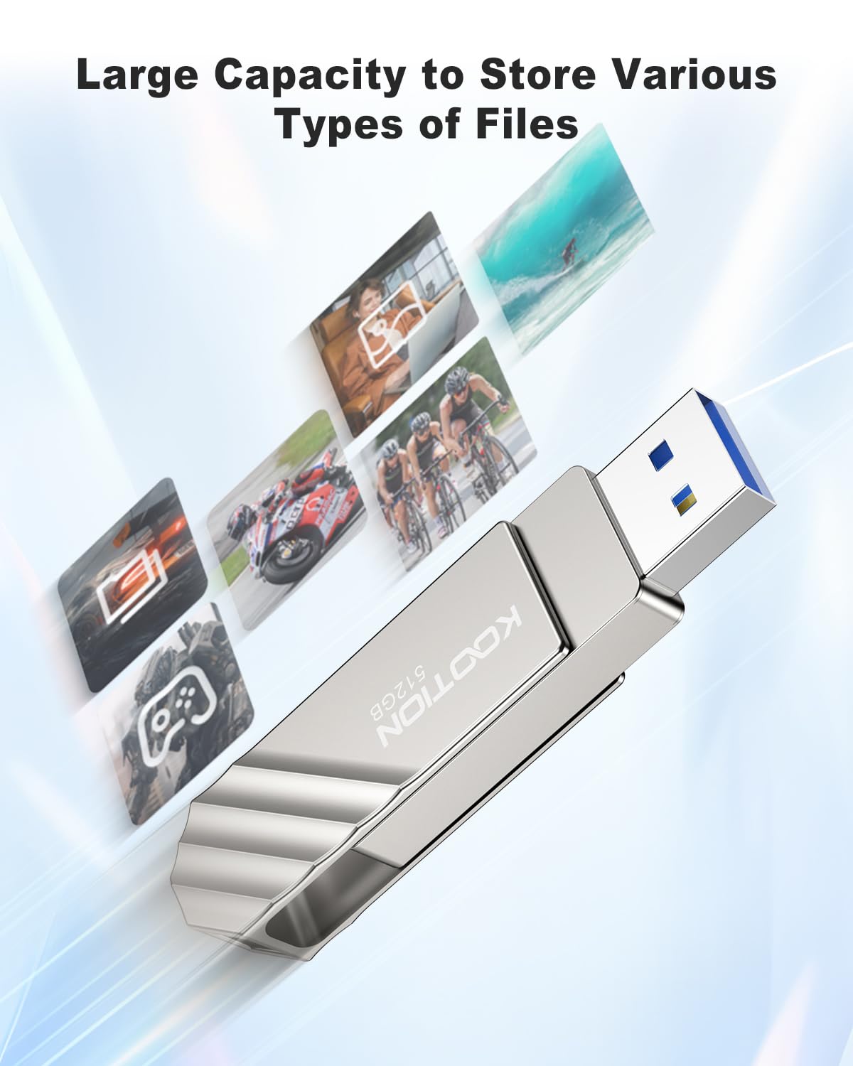 KOOTION Cle USB 512 GO Clé USB C 3.2 Clef USB 512Go OTG Jusqu'à 500MB/s 2-en-1 Double Connecteurs Externe SSD Métal pour Type-C-iPhone/Android-Smartphone/Tablette/Mac/PC, Argent