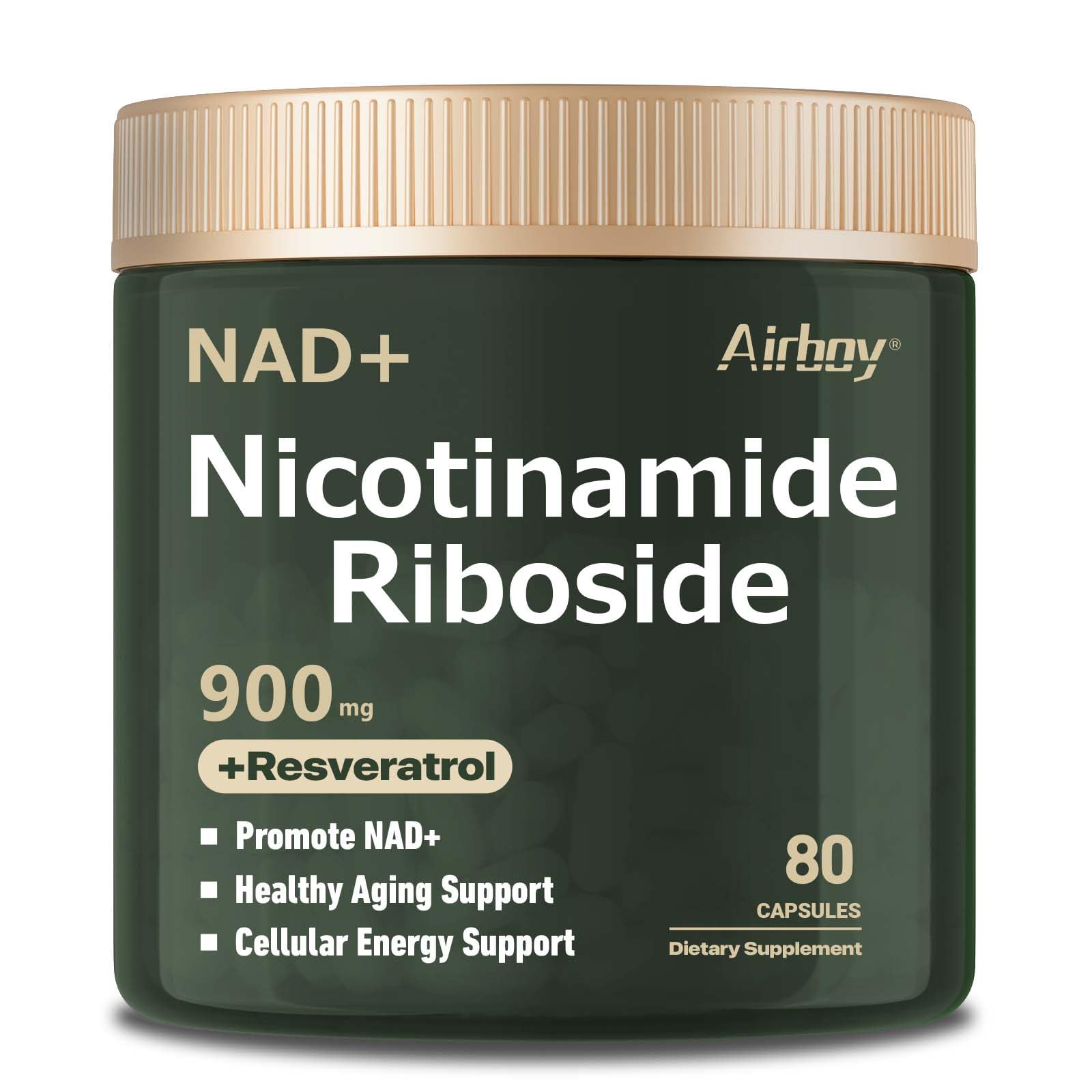 Airboy NAD+ Supplement, Liposomal Nicotinamide Riboside 900 mg with Resveratrol & Quercetin, NMN Supplement Alternative, Third-Party Tested, Anti-Aging, Energy, Focus- 80 Count 1 PACK