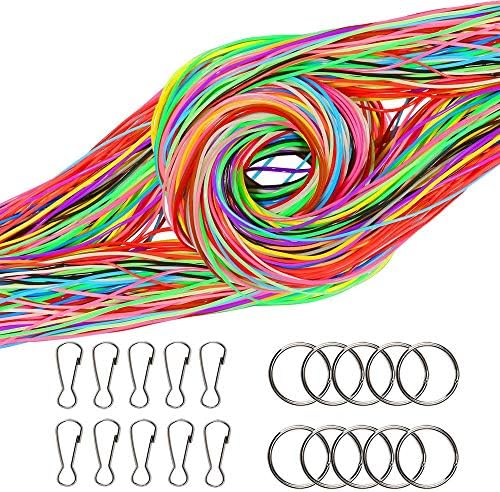 FOGAWA 12 Colors Scoubidou Strings 120 PCS 394 Feet Scoubidou String Plastic Bead Lacing Cord Set Lanyard String Gimp Kit with Snap Clip Hooks and Key Chain Ring Clips for DIY Bracelets