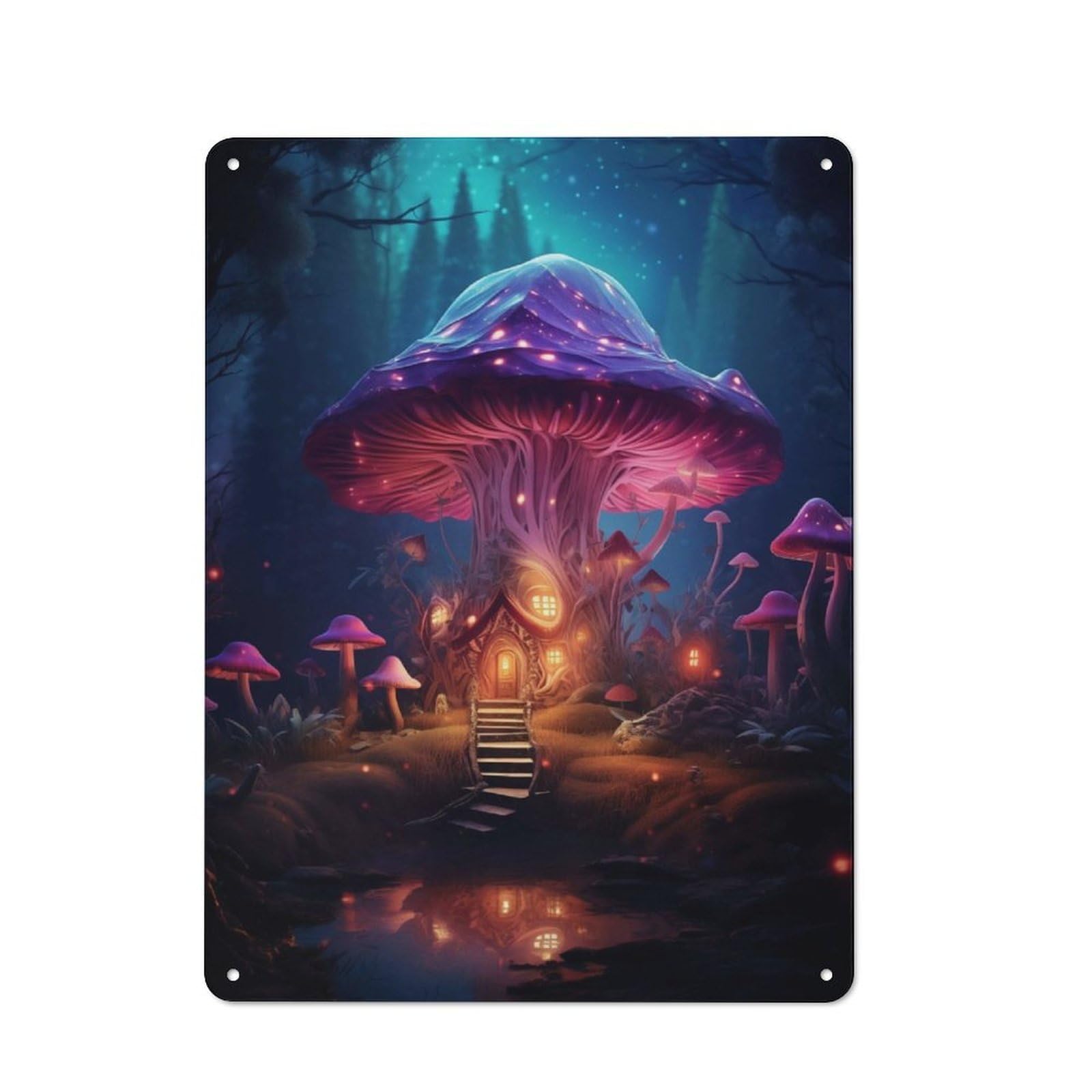 Junmoney Magic Mushroom House Metal Sign 40X30cm With For Workshop Wall, Rustic Decor, For Garage, Workshop And Man Cave Decoration
