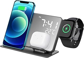 Hoement Carregamento Sem Fio Do Telefone Celular Carregadores Sem Fio Relógio Sem Fio Relógios Digitais Estação De Carregamento Para Telefone 4 Em 1 Suporte De Carregamento Sem Fio