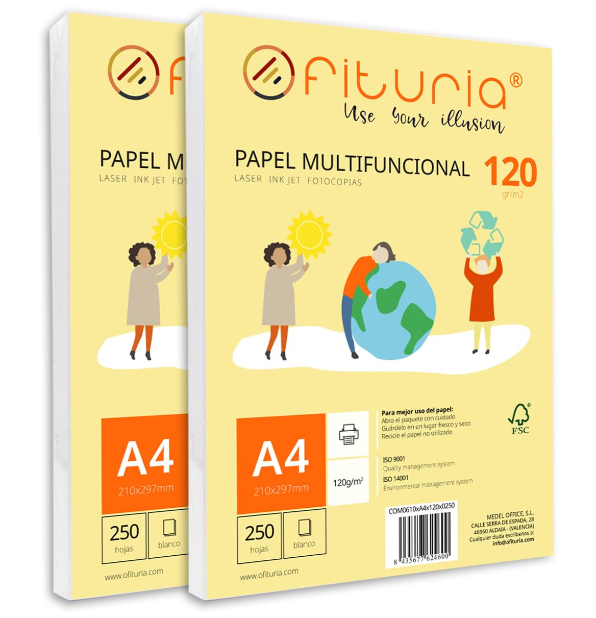 A4 120 g Paper Pack with 500 White Sheets, Multifunctional Paper for School Use and Work Environments, Ideal with Laser, Inkjet or Copier Printers - Ofituria