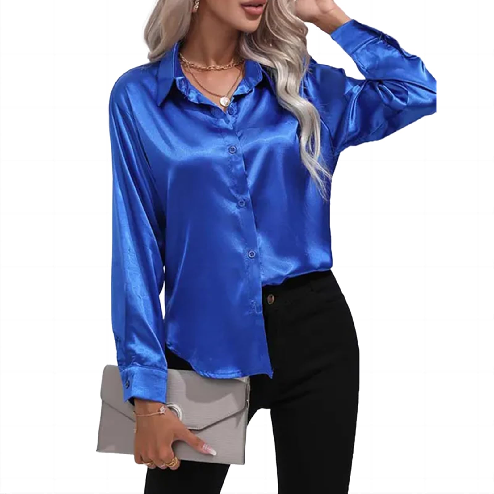 Camicia Donna Elegante Elegante Camicia A Maniche Lunghe Imitative da Donna in Seta