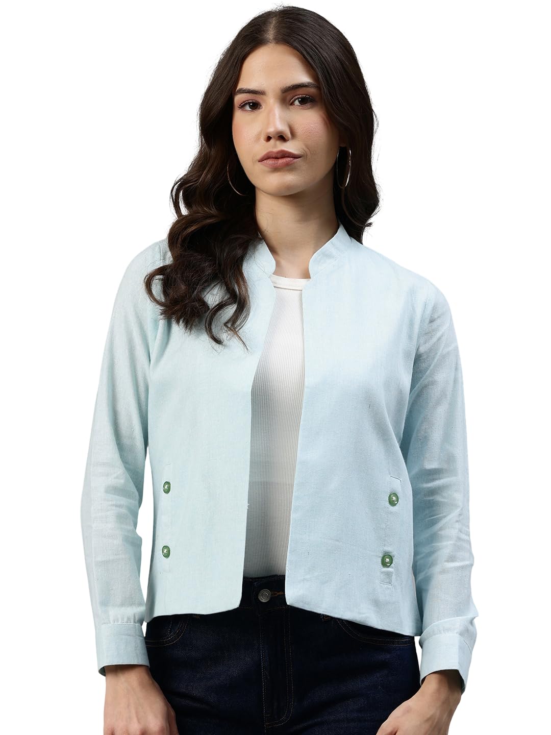 cottinfab Blue Solid Cotton Lightweight Open Front Jacket-picture-30