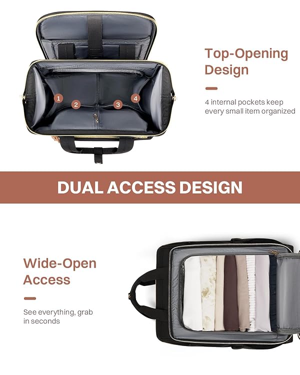 Rolling Puffer Backpack for Women, Travel Backpack with Wheels, 16 Inch Wheeled Laptop Backpck, Dual-Opening Design Overnight College Underseat Carry on Luggage, Roller Business Work Bag, Black by AUROTIER - Image 4
