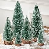 Mini Christmas Trees Christmas Decor Artificial Christmas Decorations with 4 Sizes, Christmas Tree Bottle Brush Trees Christmas Table Decorations (6pcs Green)