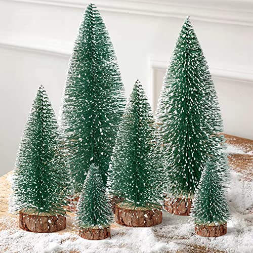 Mini Christmas Trees Christmas Decor Artificial Christmas Decorations with 4 Sizes, Christmas Tree Bottle Brush Trees Christmas Table Decorations (6pcs Green)