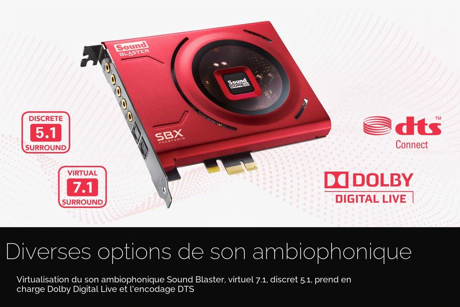 Creative Sound Blaster Z SE Carte Son Interne PCI-e et DAC, 24 bits/192 kHz, SNR 116 DB, ASIO, ampli Casque 600 Ω, égaliseur Micro, Discret 5.1/virtuel 7.1, Prend en Charge Dolby Digital Live, DTS