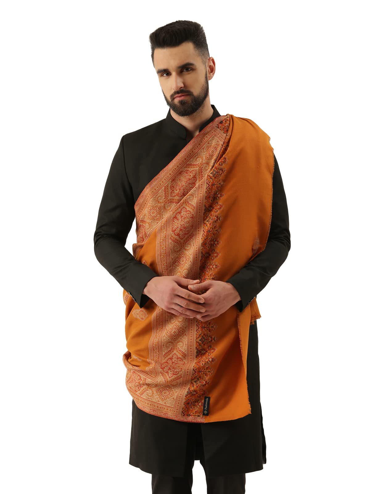 Pashmoda Men Jamawar Shawl, Authentic Kashmiri Luxury Pashmina Style Shawl, Stole, Medium Size for Gents, (Size: 101x203 CM)