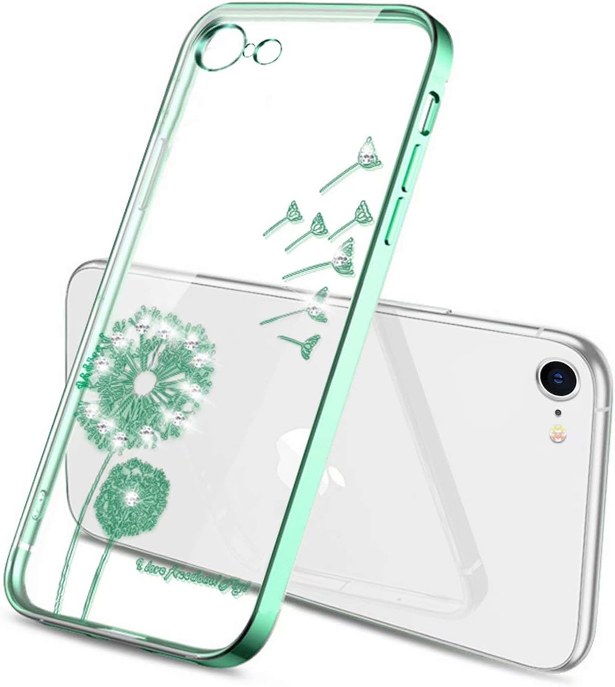 ROSEHUIClear Case for iPhone 7 iPhone 8 iPhone SE2020 Cute Flower Floral Pattern Design Cases for Women Girls Shockproof Silicone Back Cover for iPhone 7/8/SE2020 Mint Green