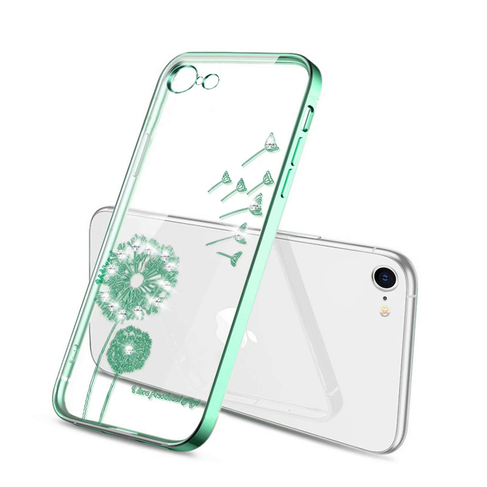ROSEHUIClear Case for iPhone 7 iPhone 8 iPhone SE2020 Cute Flower Floral Pattern Design Cases for Women Girls Shockproof Silicone Back Cover for iPhone 7/8/SE2020 Mint Green