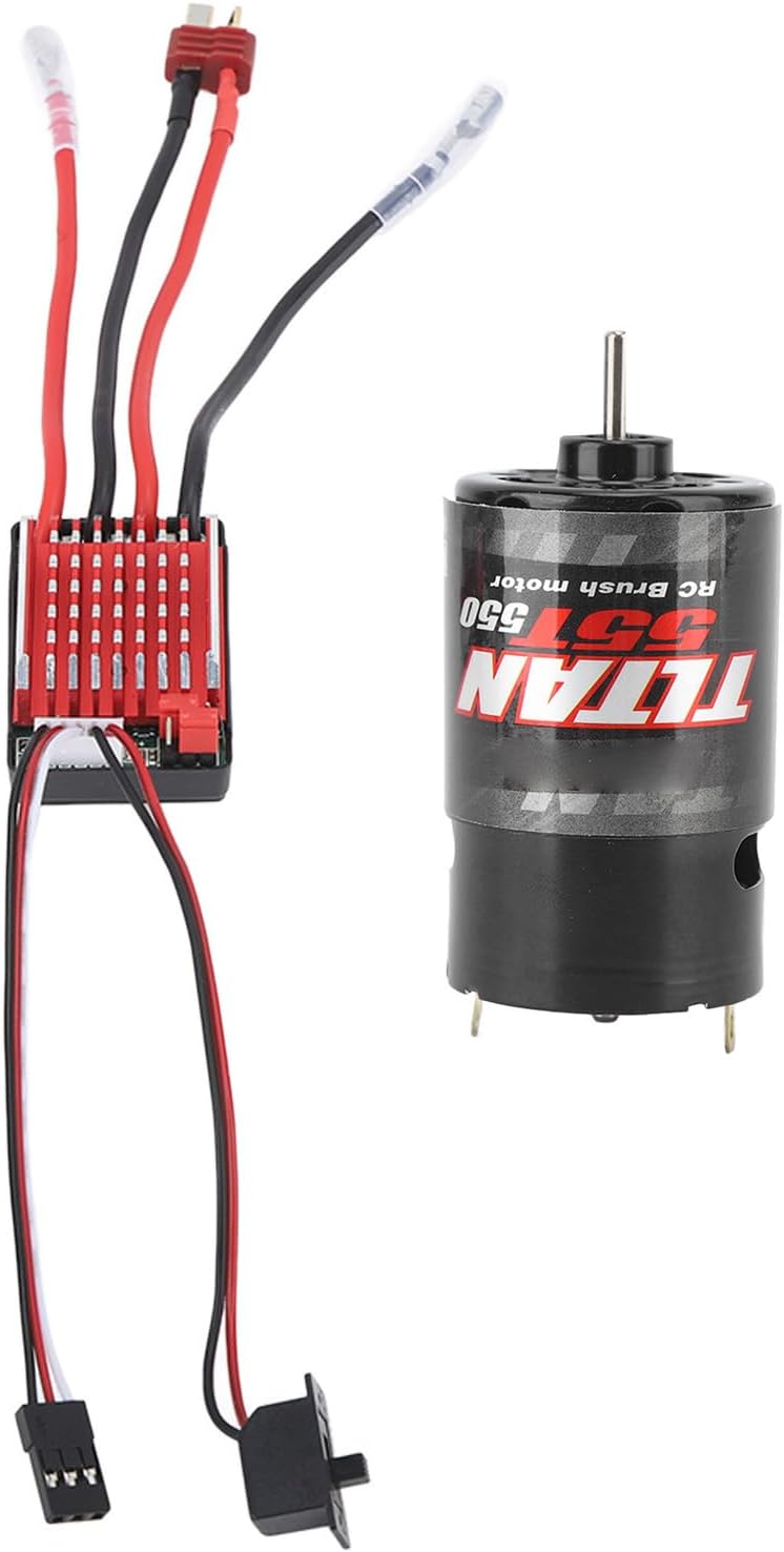 RC Brushed Motor ESC Set,55T 550 Brushed Motor and 60A Brushed ESC Combo for Axial Tractor Truck Trailer 1/10 RC Car