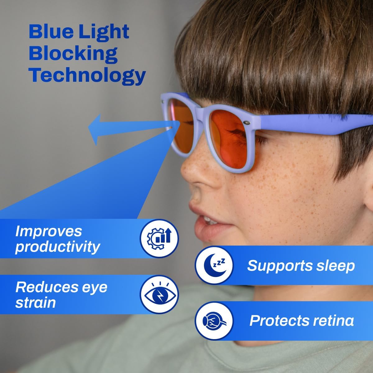 DefenderShield Blue Light Blocking Glasses Kid Series for Computer, Mobile, Gaming, Sleep-Purple - Anti Eye Strain, Headache