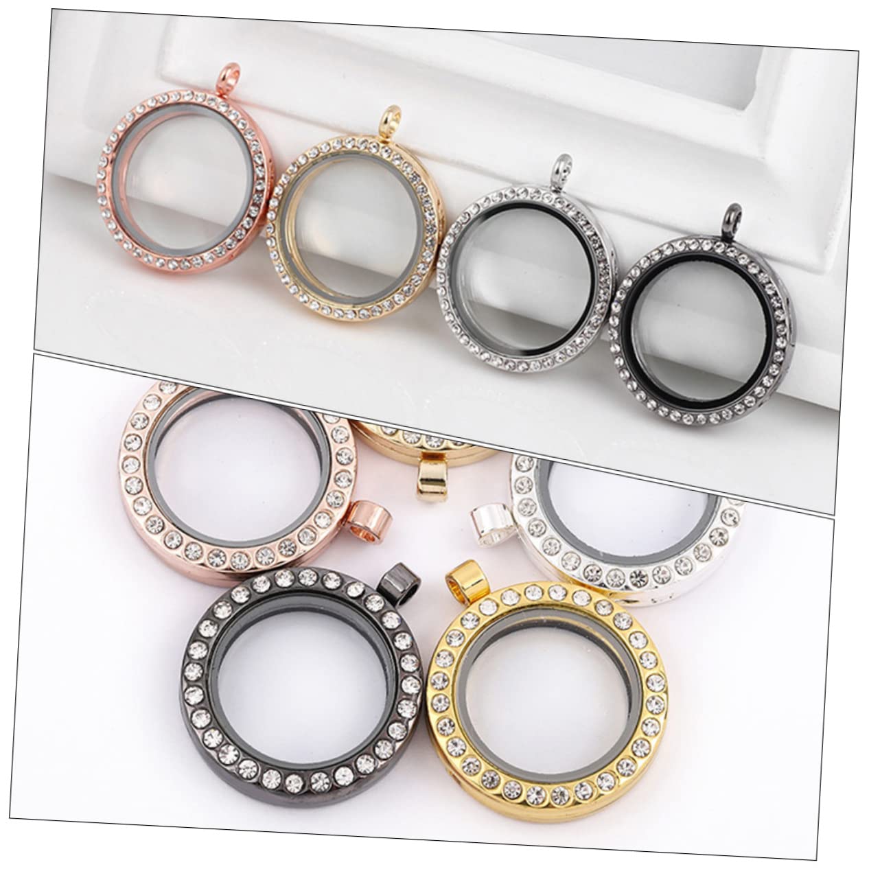Operitacx 16 Pièces Pendentif Photo En Diamant Anneau De Lunette Arrière Ouvert Collier Ras Du Cou En Strass Pendentifs À Breloques Photo Plateaux À À Lunette Ronde