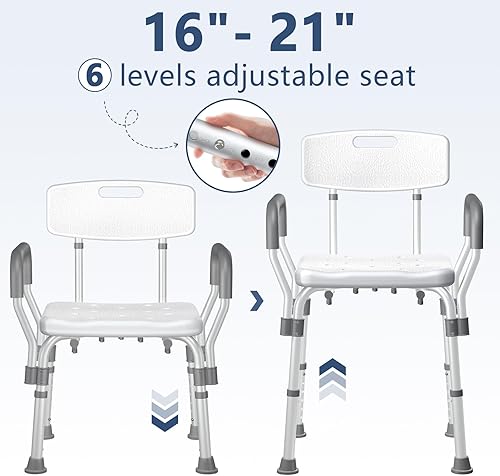 Vista 12 de KingPavonini Silla de ducha para ducha interior, silla de baño resistente de 550 libras con brazos, asiento de ducha médico, taburete de baño