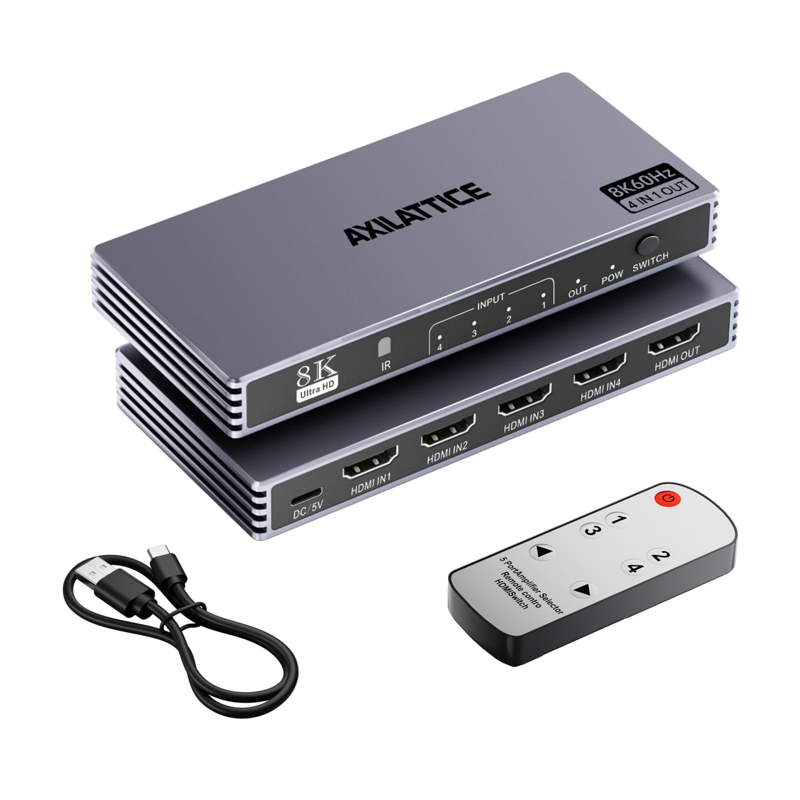 8K@60Hz HDMI Switch 4 in 1 Out, 4K@240Hz, HDMI 2.1 Switcher with Remote