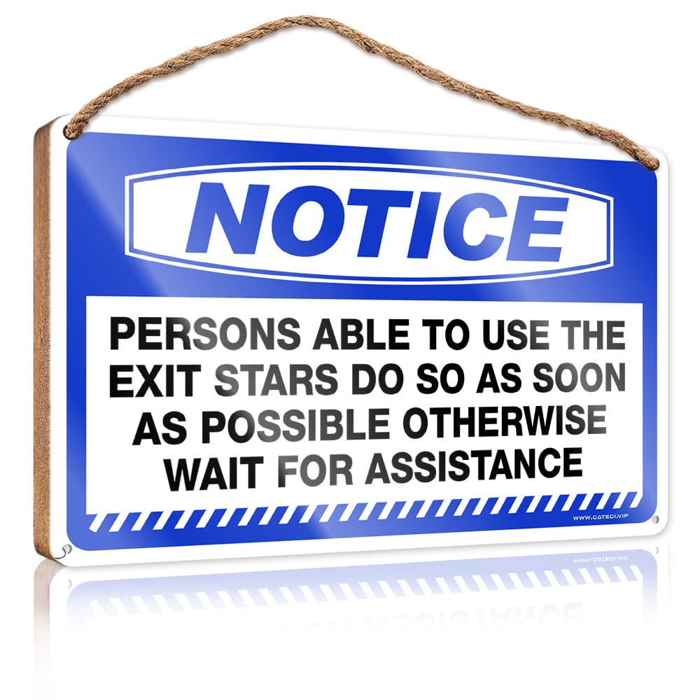 FRINTOXA Office Door Signs Personalized Notice Persons Able To Use The Exit Stair Do So Wooden Sign(23X35CM)