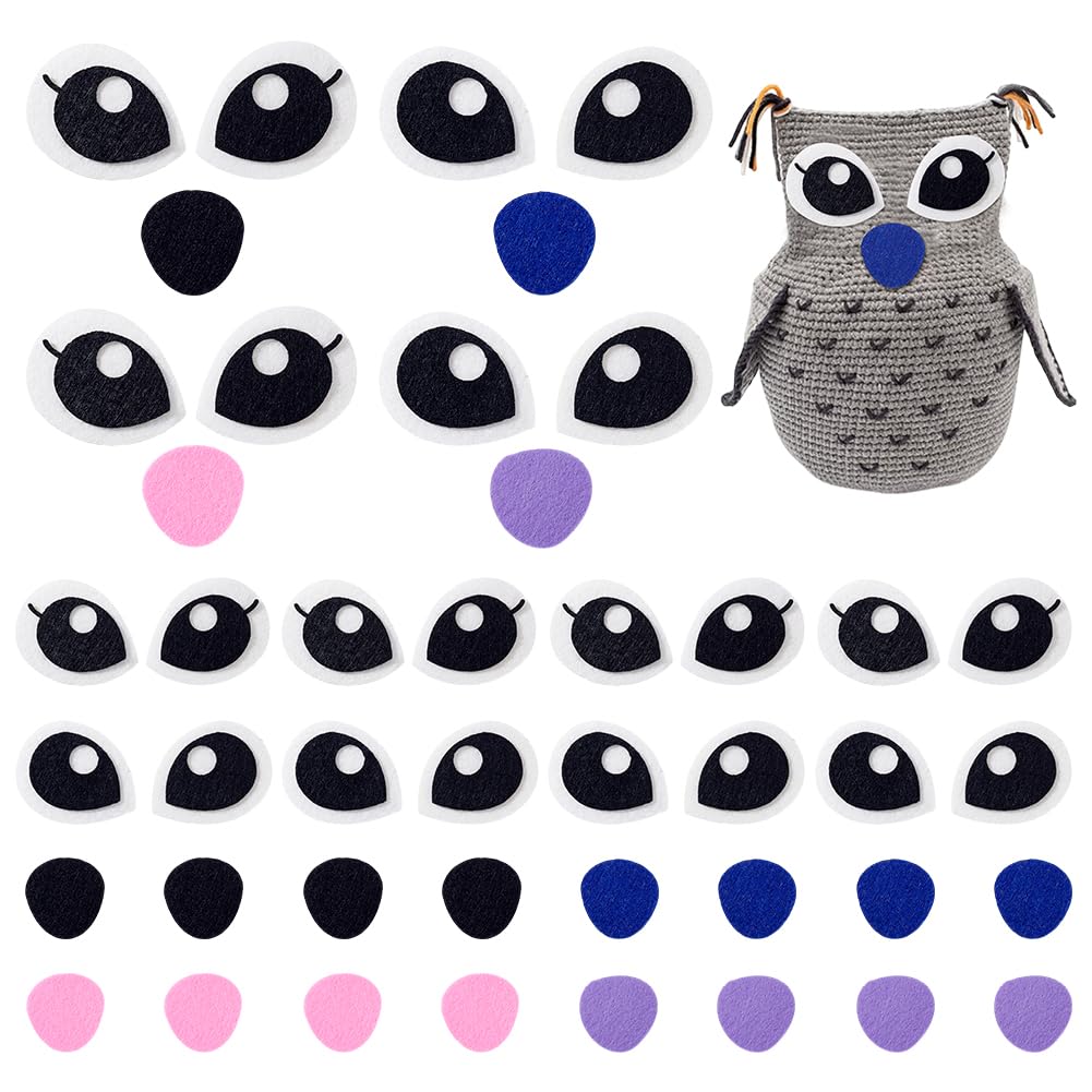 PH PandaHall 20 Set Occhi in Feltro con Bocche 4 Colori Patch Occhi Ovali Amigurumi Nero in Feltro Kawaii Toppe All'Uncinetto per Peluche Pupazzi Orsacchiotti