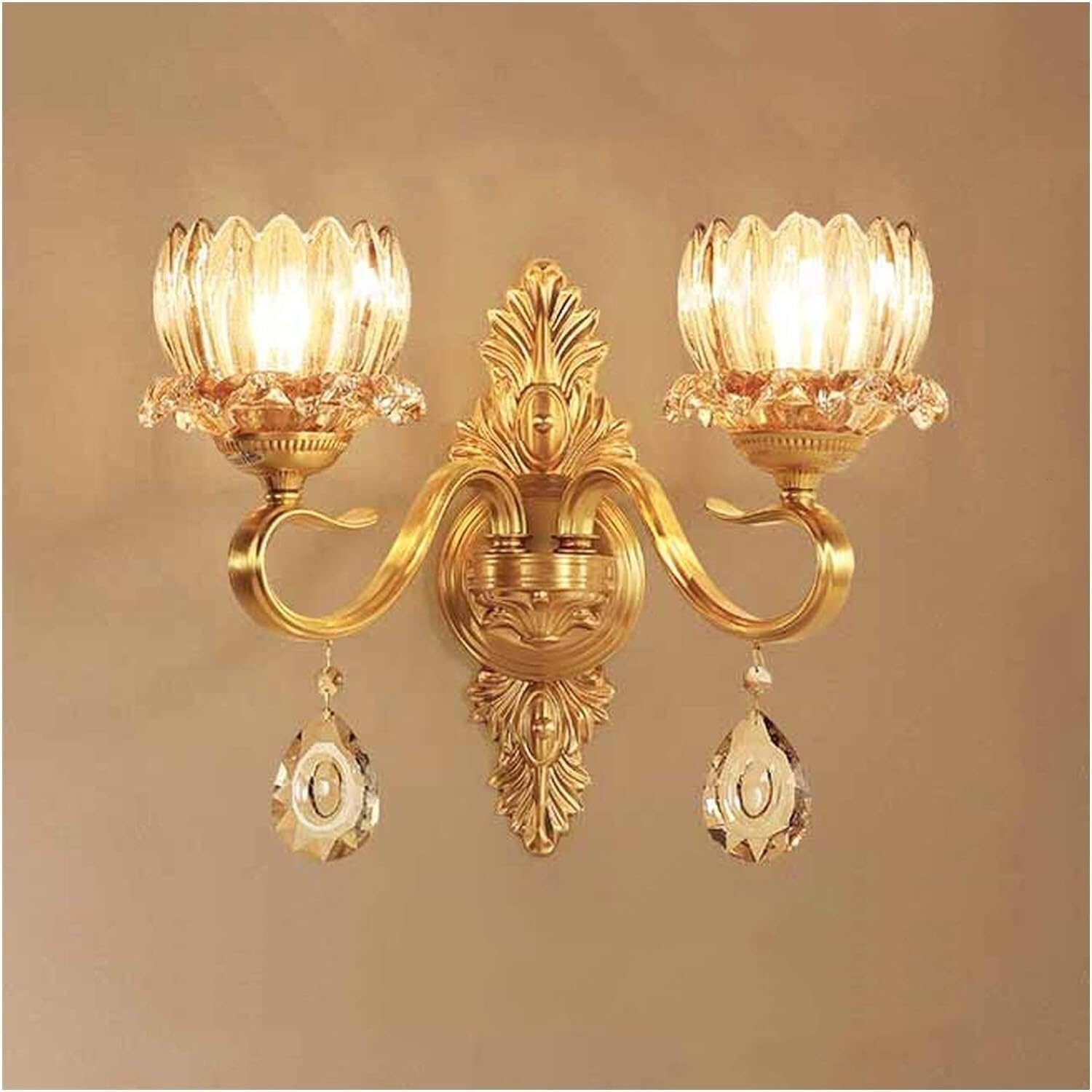 Cwcqgh One Color Wall Lamps Compatible With Living Room Copper Crystal Wall Lamp - Bedroom Bedside Living Room,-Double Head