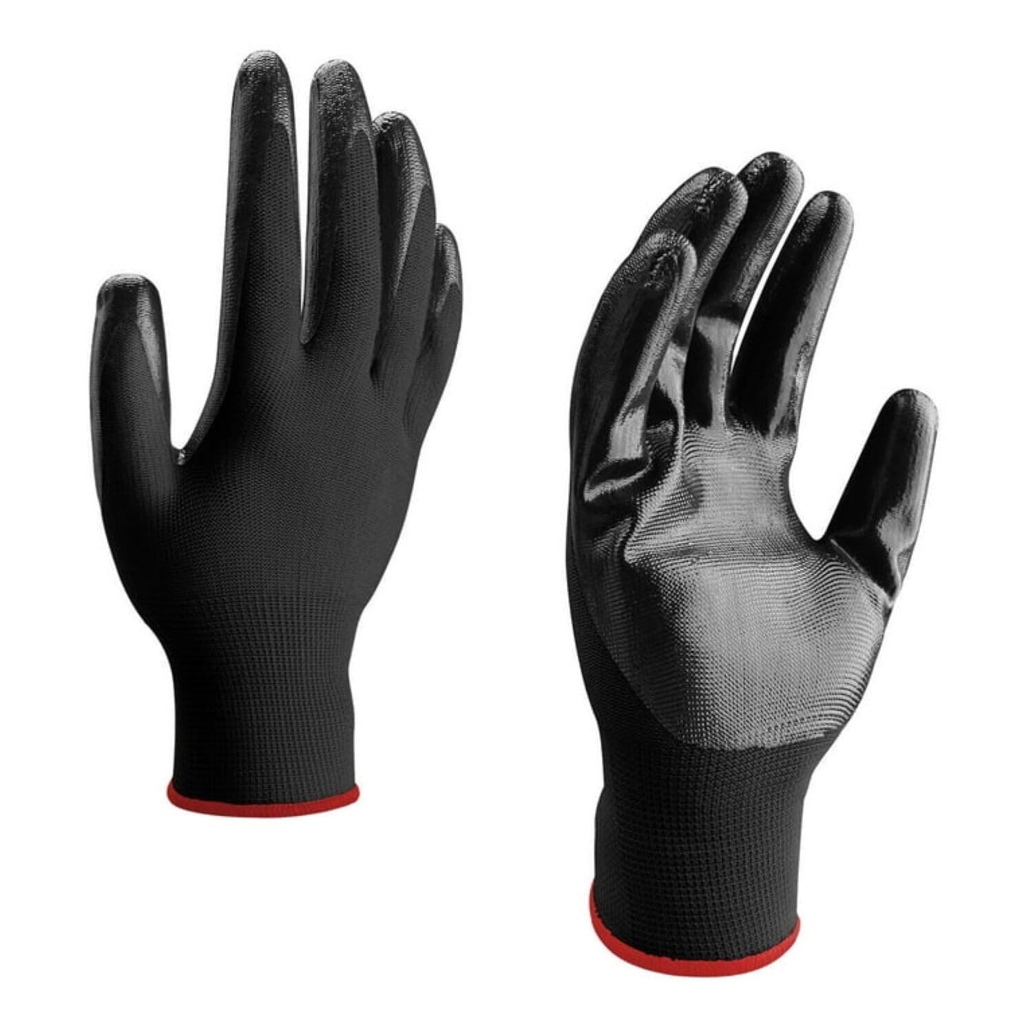 Multipurpose Cut Resistance Polyester & Nylon, PU Nitrile Coating Work Safety Gloves, Hand & Fingers, Welding, Mechanical, Construction, Agriculture & Gardening – Heavy Duty (BLACK, 5 PAIR)-image-6