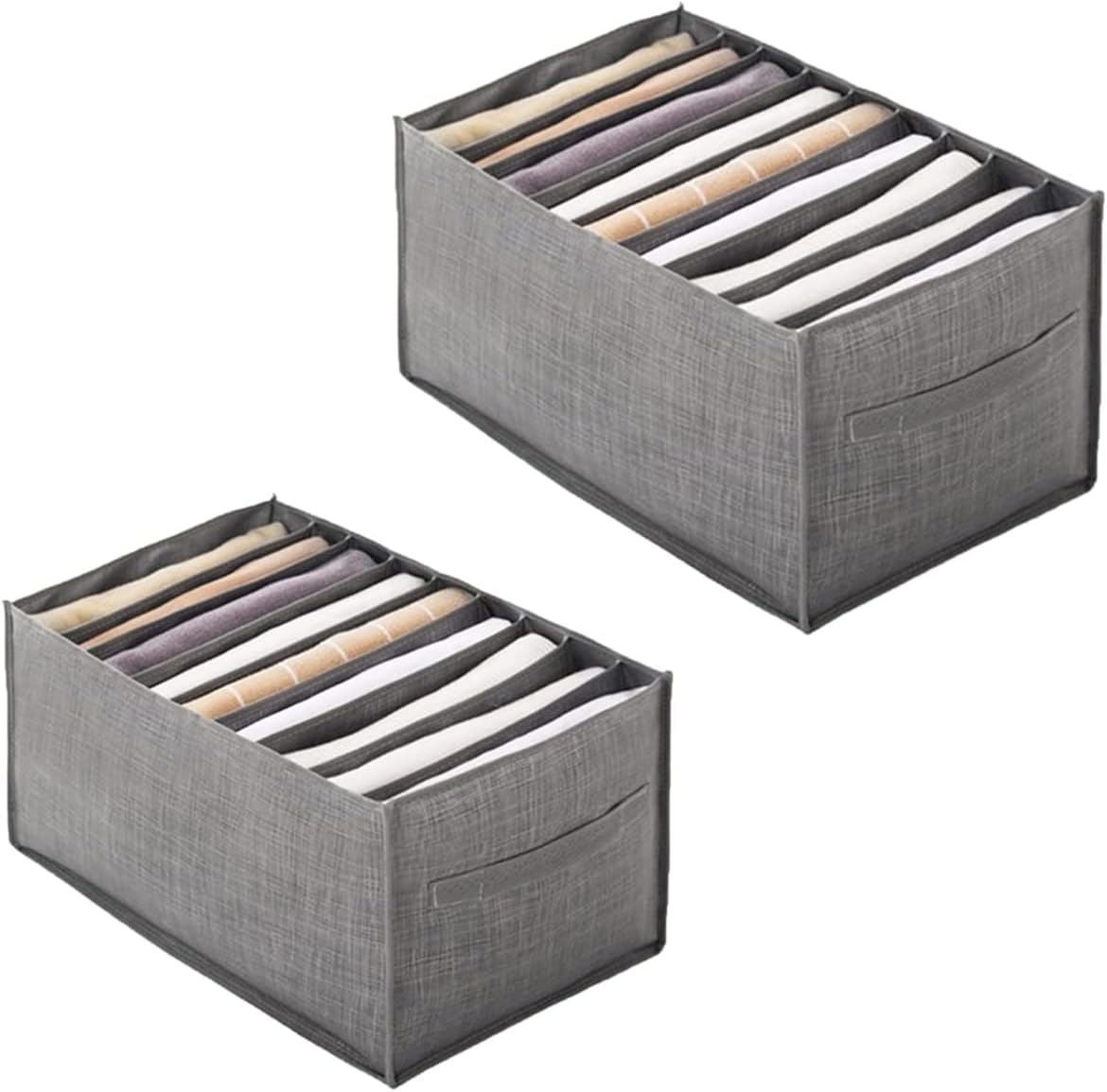 Liamostee 2 Pcs Foldable Drawer Clothes Storage Boxes Jeans Storage Organizer ,9 Grids Non-woven Of Gray for Trousers, Leggings, T-shirt