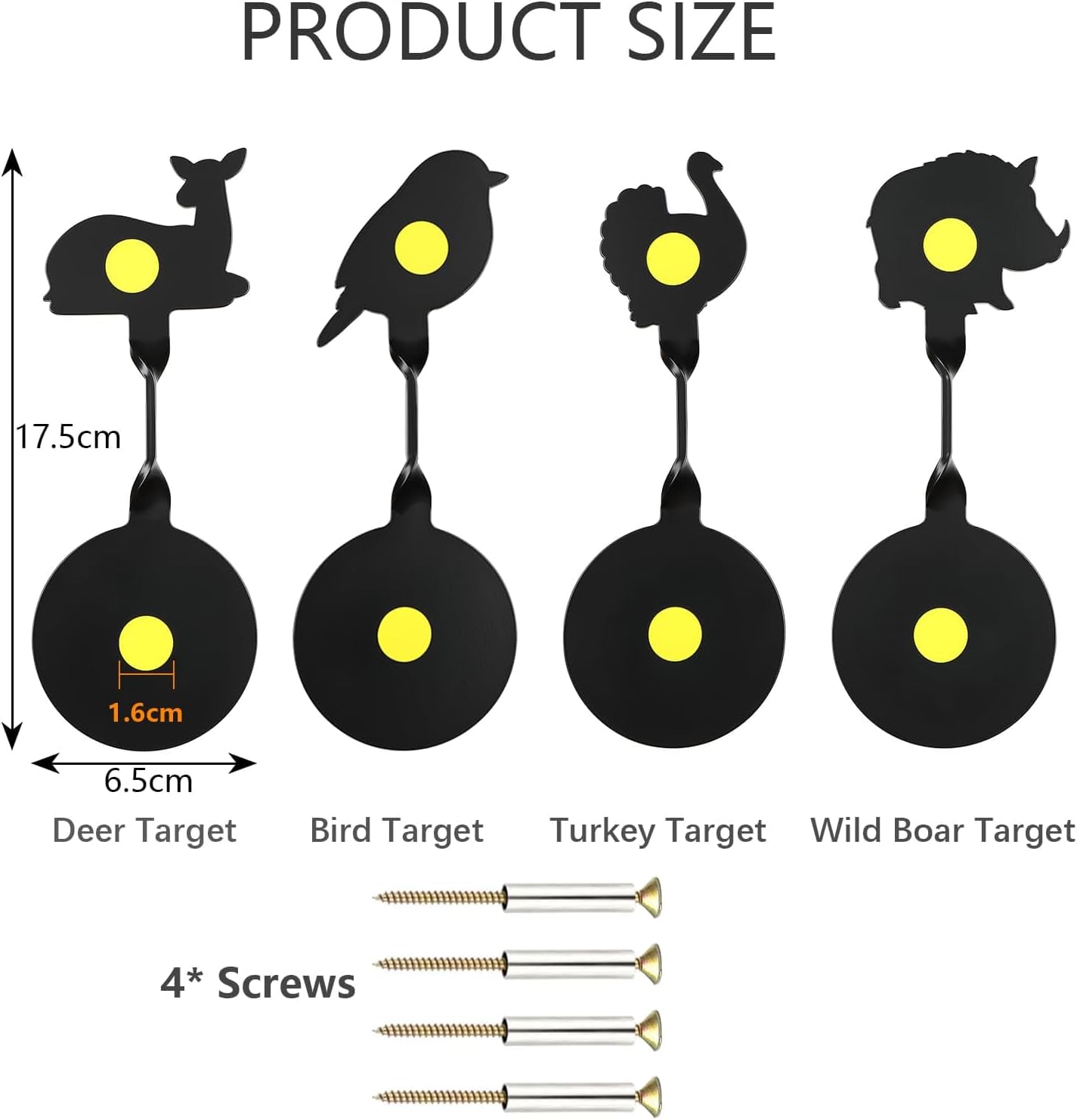 4-Pack Steel Spinning Targets - Auto Reset BB Gun Targets with Animal Silhouettes (Deer, Bird, Turkey, Wild Boar) for Air Rifle Target Practice, Pellet Guns, Slingshot & Airsoft Shooting