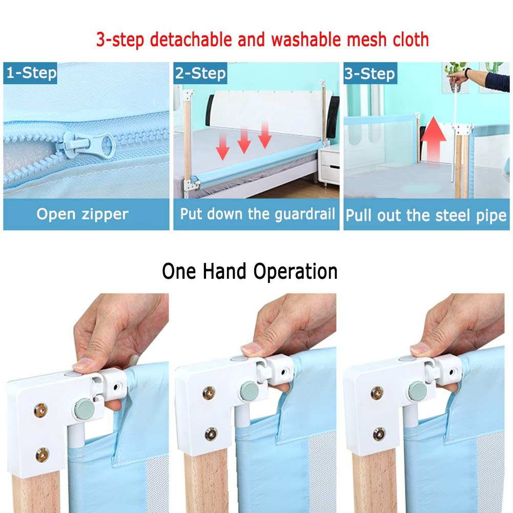 Barandillas de Cama con Malla ventilada Ajustable en Altura para Cuna Convertible, Soporte de elevación Vertical, 3 Lados