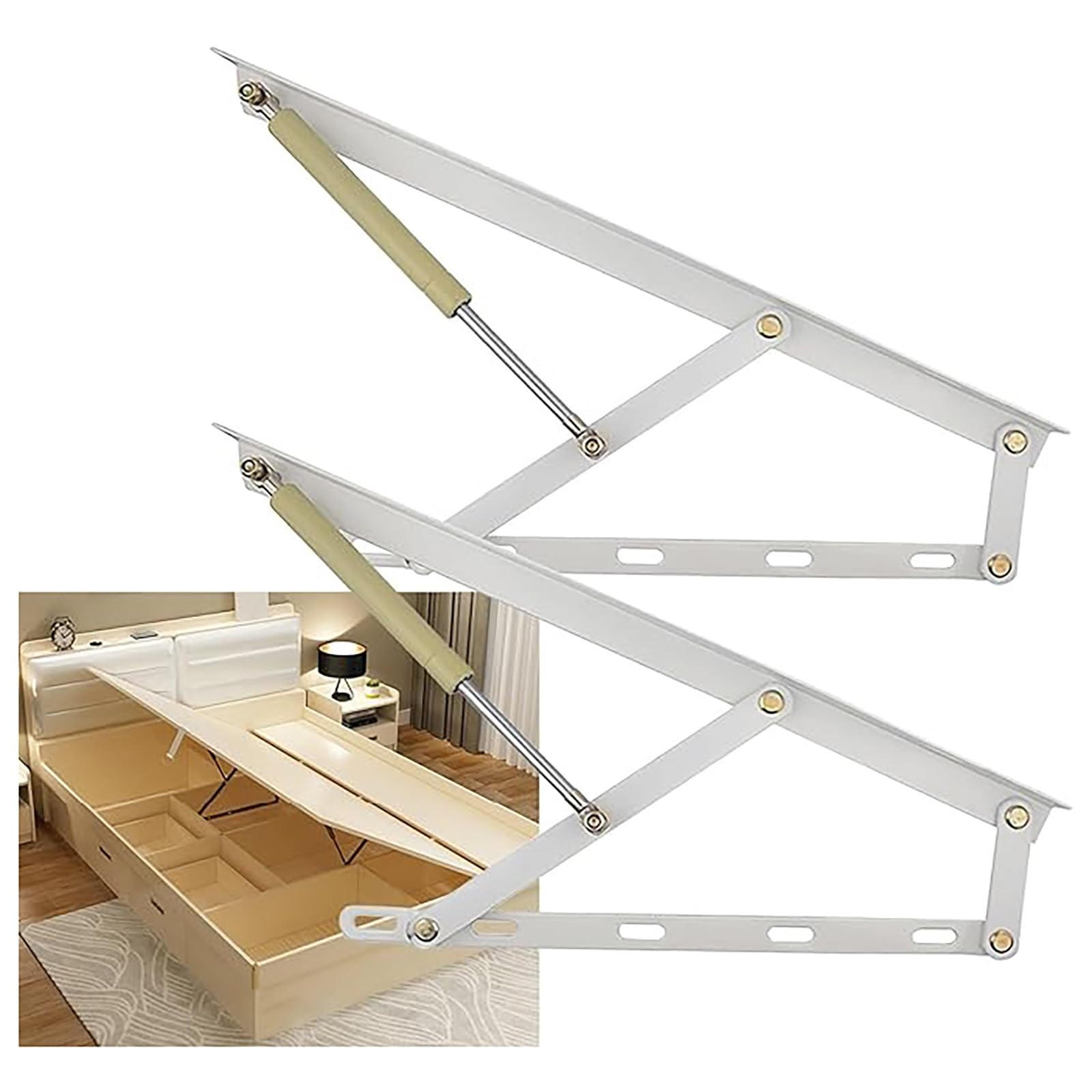 Dfghnbvc White Hydraulic Lift Mechanism With Soft Close Lid Support, Safety Gas Strut For Storage Beds And Sofas,-90Cm/35In